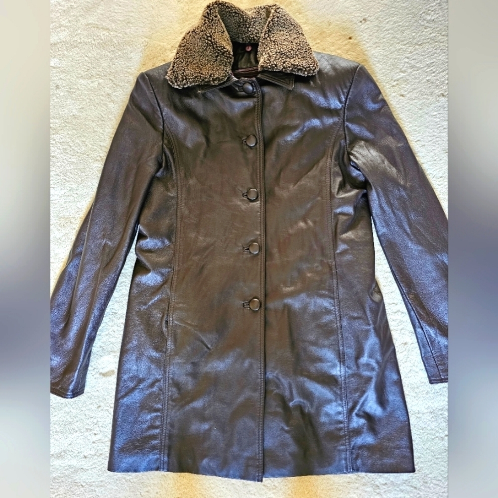 Vintage The Leather Ranch Leather Winter Coat Jacket Brown‎ Size Large